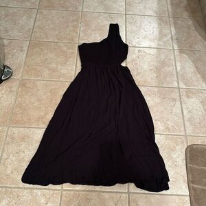 Ann Rabes woman's one shoulder black dress with a cutout on the left side